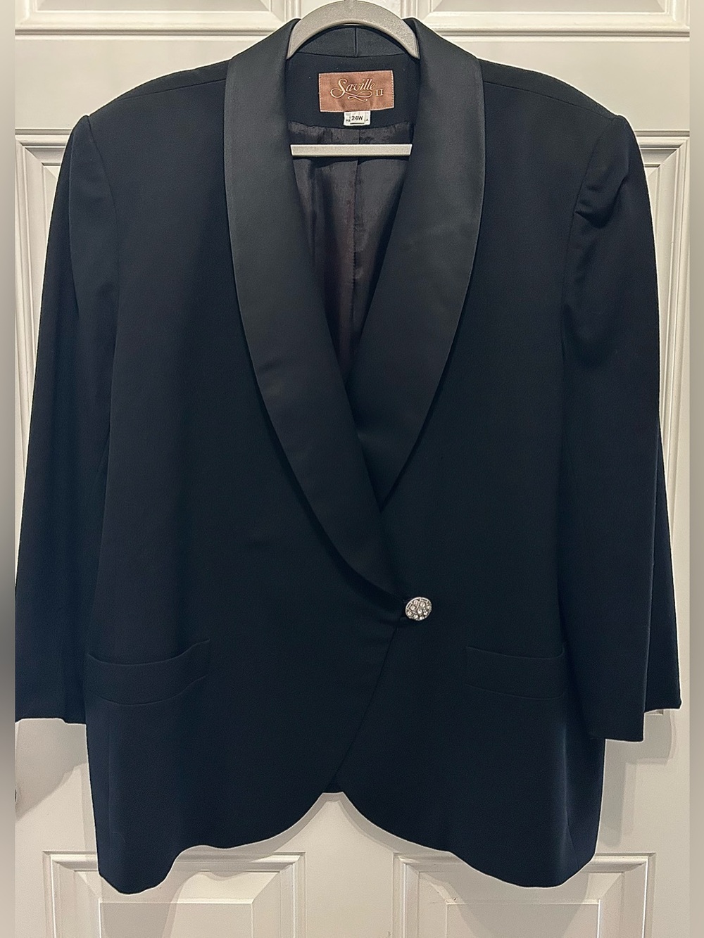 Vintage 100% Wool Saville II Rhinestone Tuxedo Dressy Black Blazer Plus Size 24